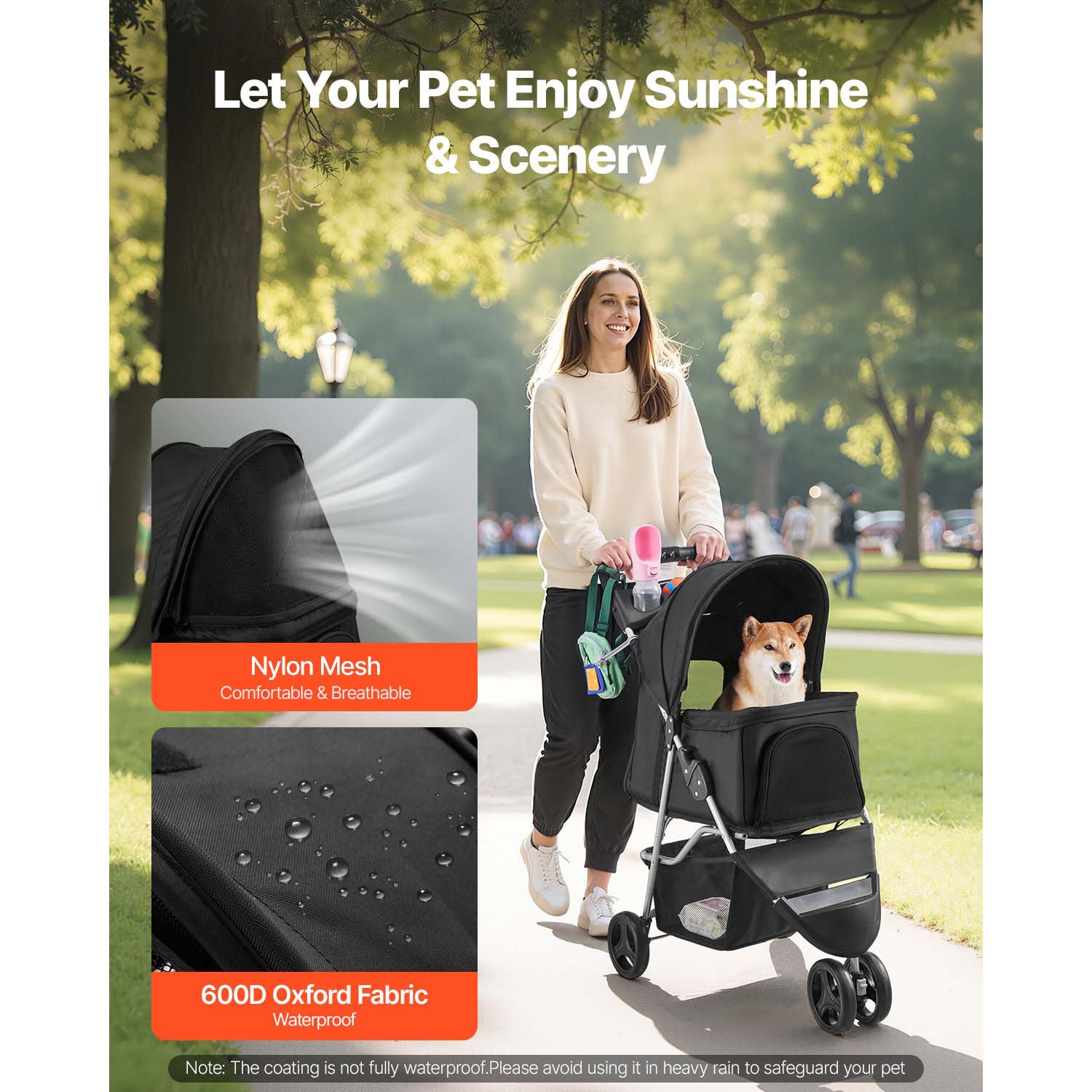 Foldable 3 Wheel Pet Stroller For Dogs With Brake For Travel Camp_voghion.com